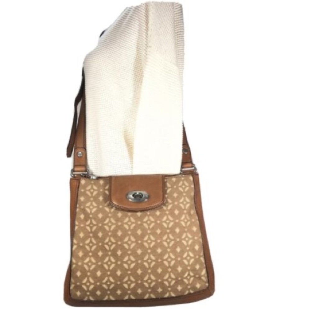 Fossil Elegant Tan and Brown Women's shoulder bag in textile and leather